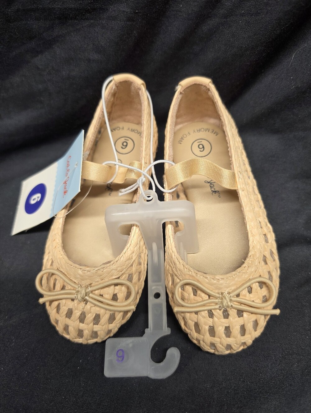 Cat & Jack Lorna Mary Jane Flats Girls 6T Tan Woven Bow Memory Foam NWT